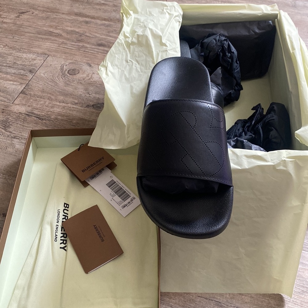 Burberry TB perforated monogram slides with matching socks (men’s)